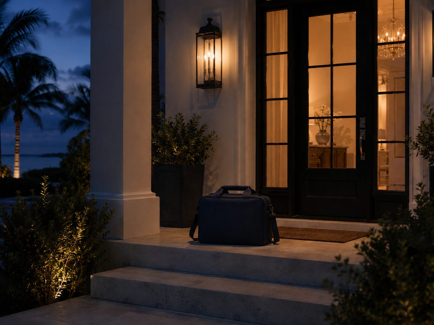 A discreet evening arrival at a client’s front door